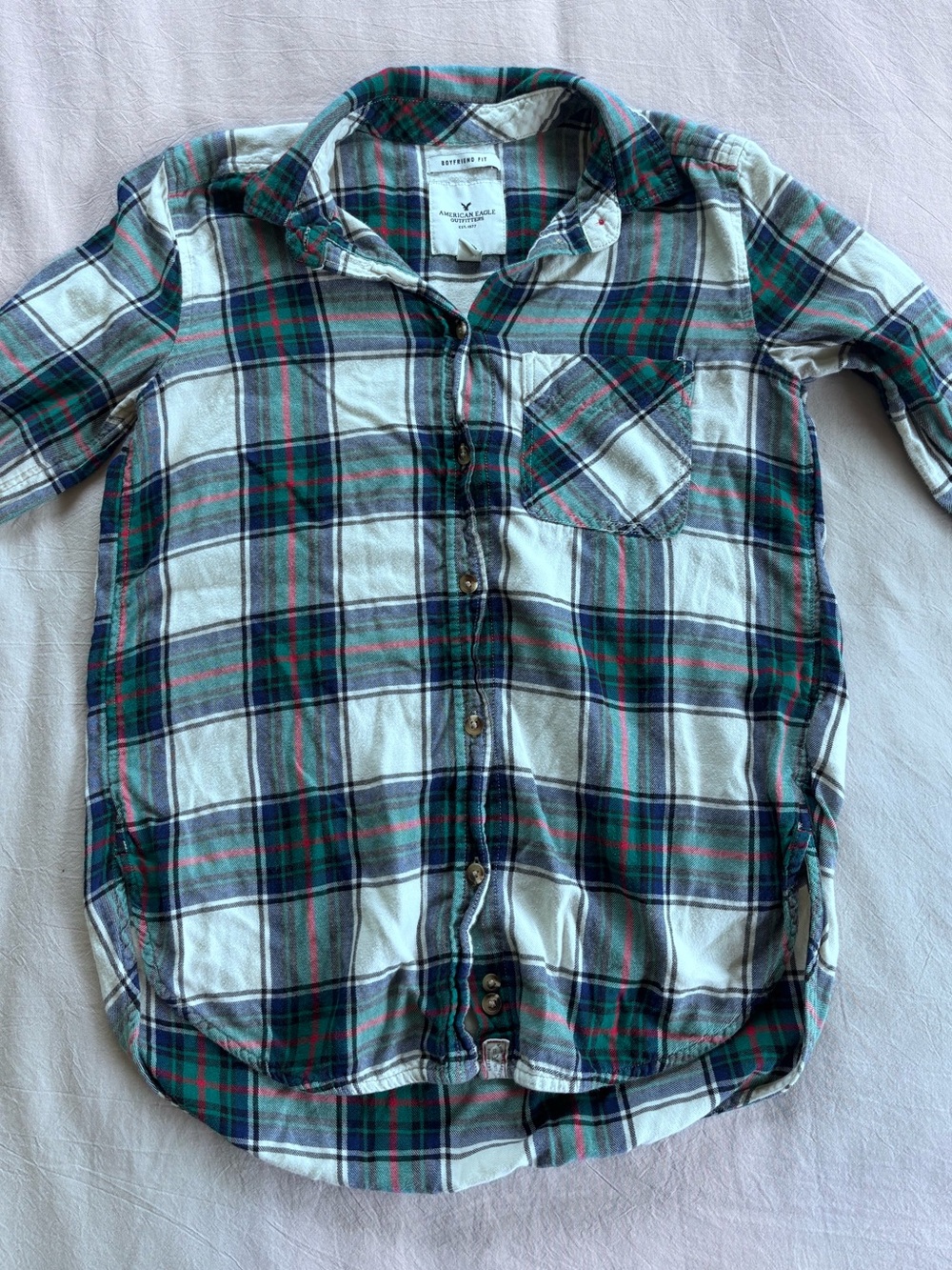 American Eagle Outfitters Kids Plaid Button-Down Shirt - Green, White, Navy